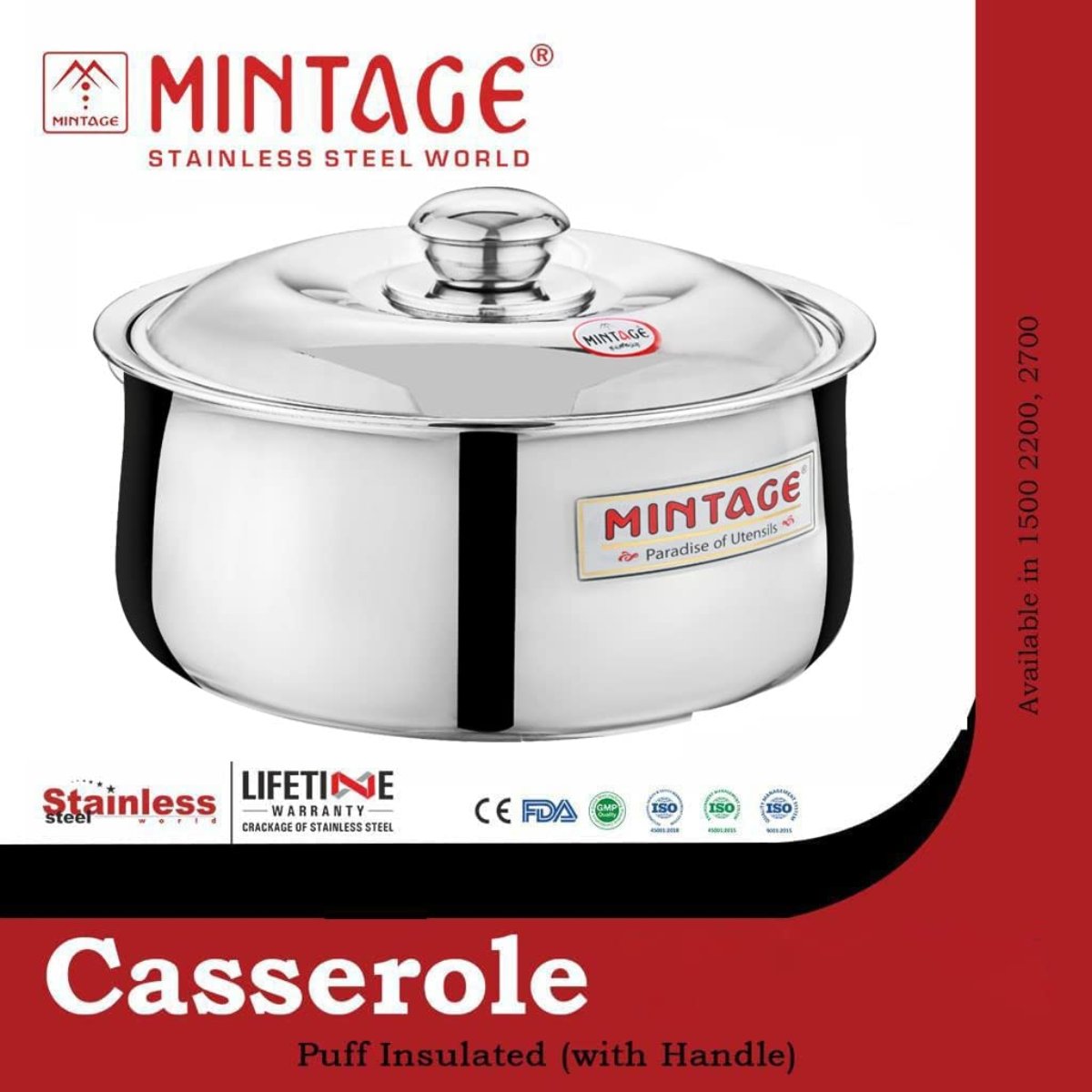 Mintage Hotcase Casserole Harmony Belly With Stainless Steel Lid 1500 ml, HCH-15
