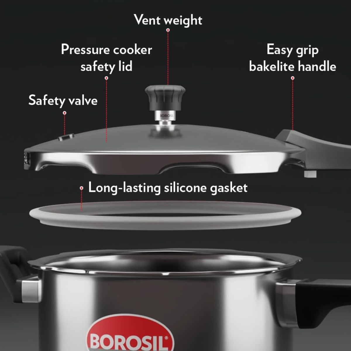 Borosil Presto Triply Stainless Steel Outer Lid 5L Pressure Cooker, Induction - CFTPLYOLC02
