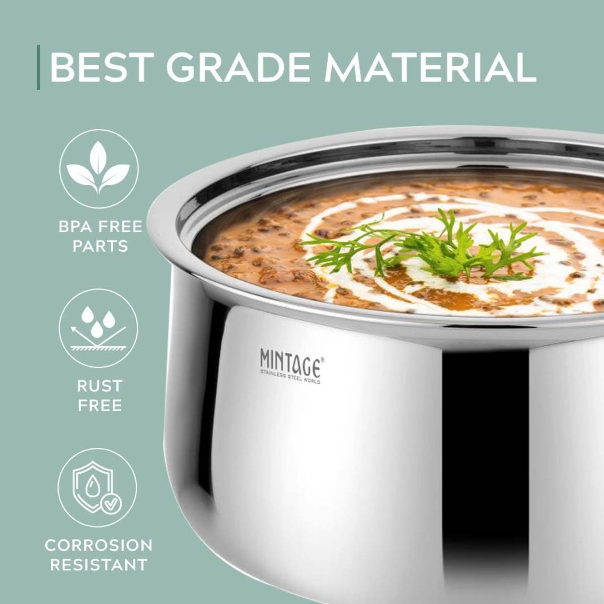 Mintage Stainless Steel Casserole (Riva) With Glass Lid 2200 ml (Medium) - CRG-22