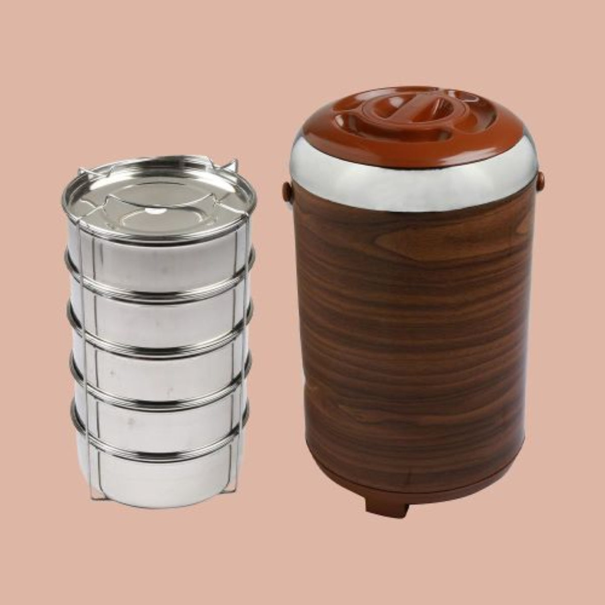 Jaypee Jumbo Ultra Wood Insulated Inner Stainless Steel Lunch Box with 5 Containers, 6.70L Capacity for Office