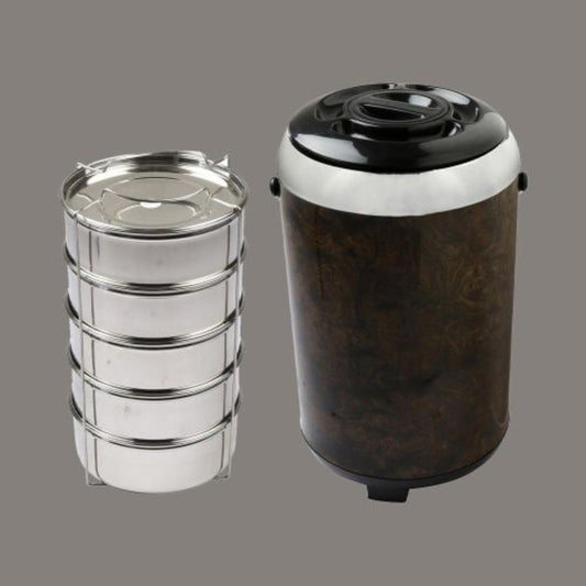 Jaypee Jumbo Ultra Wood Insulated Inner Stainless Steel Lunch Box with 5 Containers, 6.70L Capacity for Office