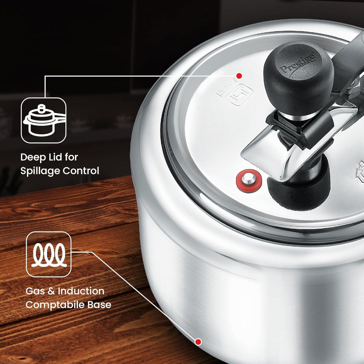 Prestige Triply Svachh Inner Lid, 2 Liter Pressure Cooker, Silver - 20717