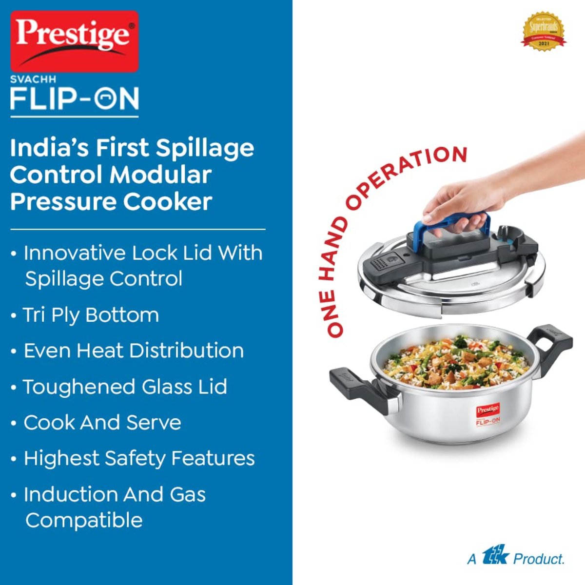 Prestige 3L Svachh FLIP-ON Stainless Steel Pressure Cooker with Glass Lid