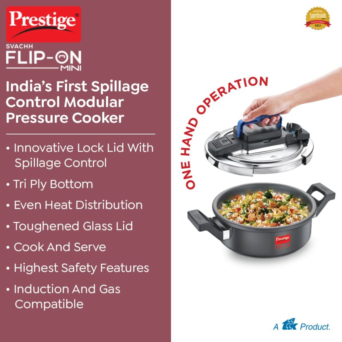 Prestige Svachh FLIP-ON Mini 2 Liter Hard Anodised Pressure Cooker with Glass Lid - 20167