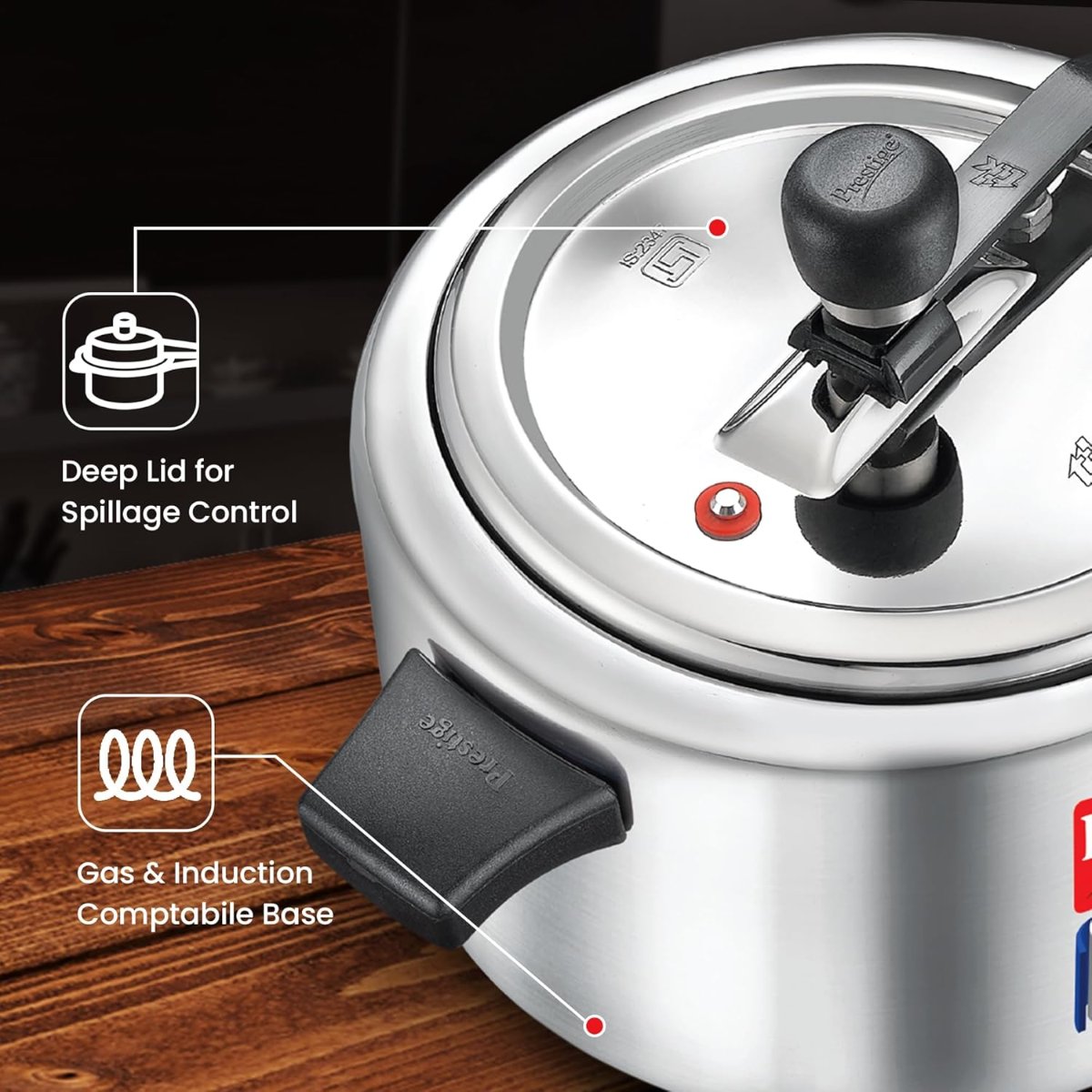 Prestige Triply Svachh Inner Lid, 3.5 Liter Pressure Cooker, Silver - 20720
