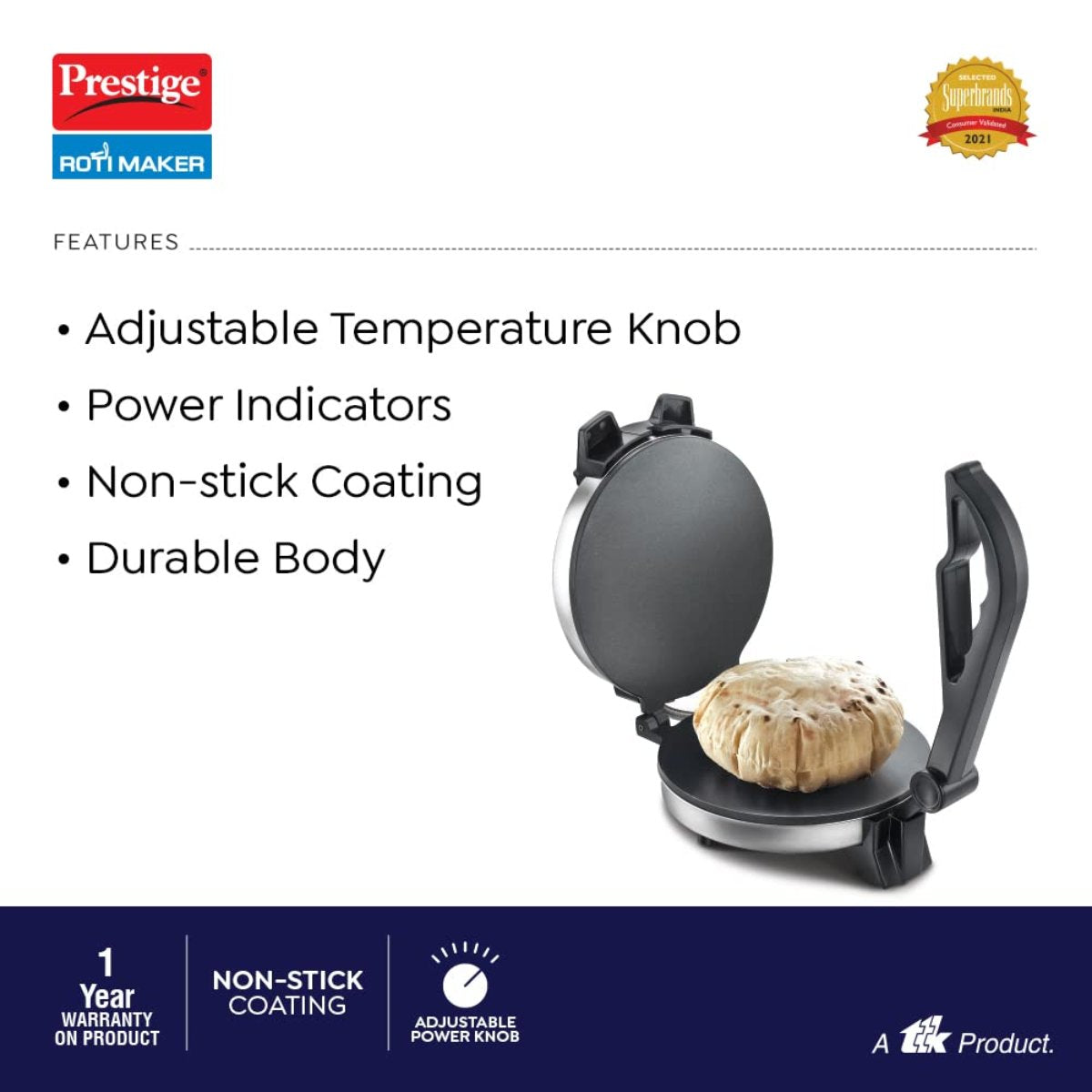 Prestige Electric Roti / Chapati Maker PRM 3.0 900-Watt (Silver)