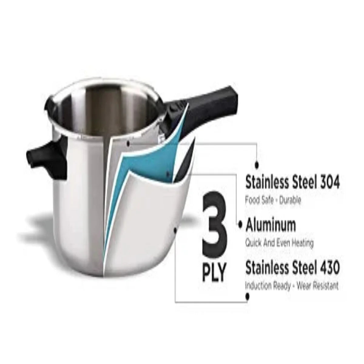 Crystal Tri-Pro Triply SS 3L Pressure Cooker with Additional Glass Lid, Induction - CPC-022