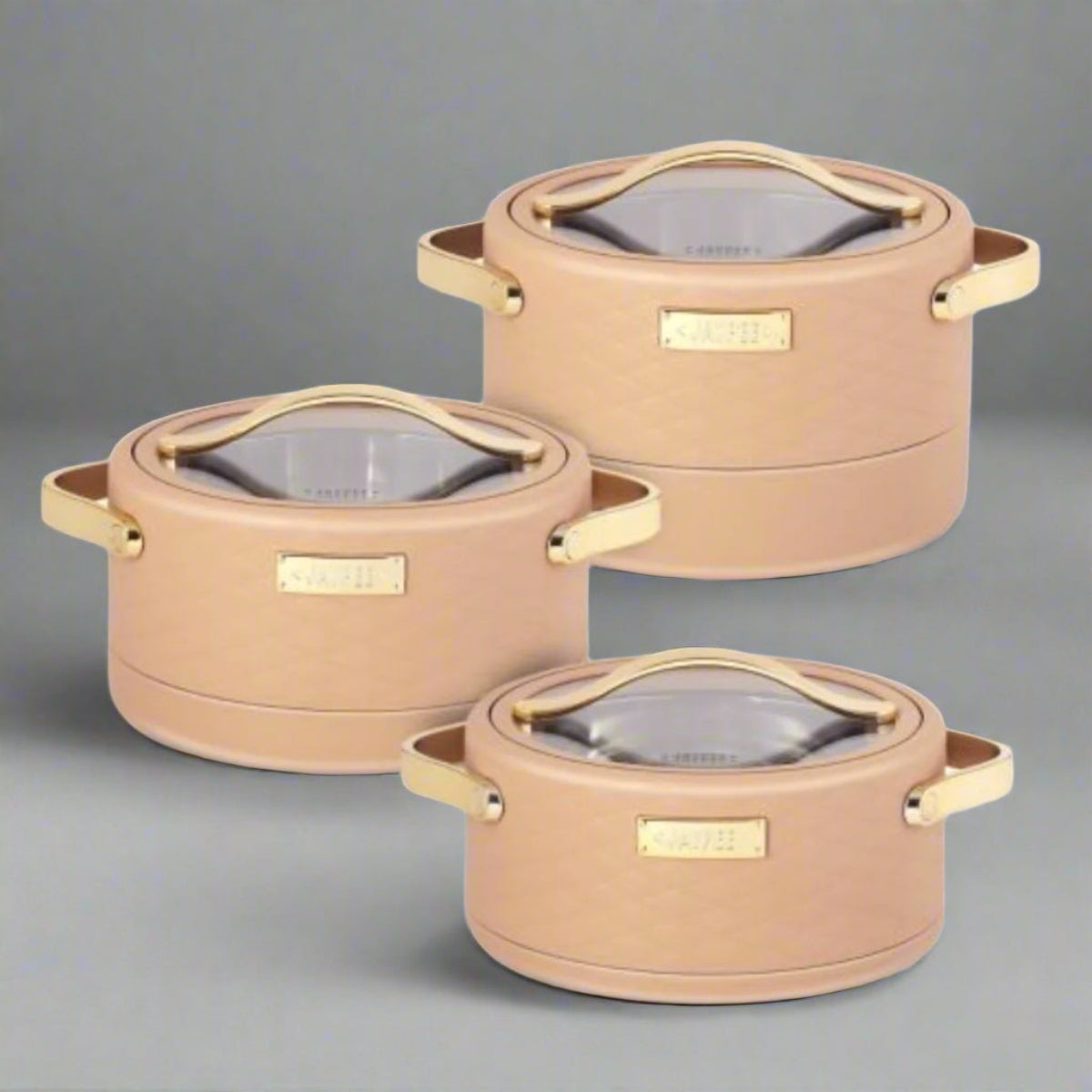 Jaypee Luxura Klass Set of 3 Insulated Inner Stainless Steel Casserole with Glass Lid Lockable | 1500+2000+2500 ml - BPA Free