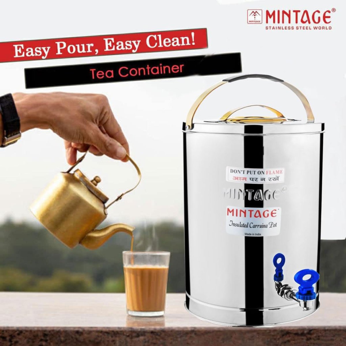 Mintage 10L Hot & Cold Tea Container Sleek Alpine With Golden Lid - TCA-10