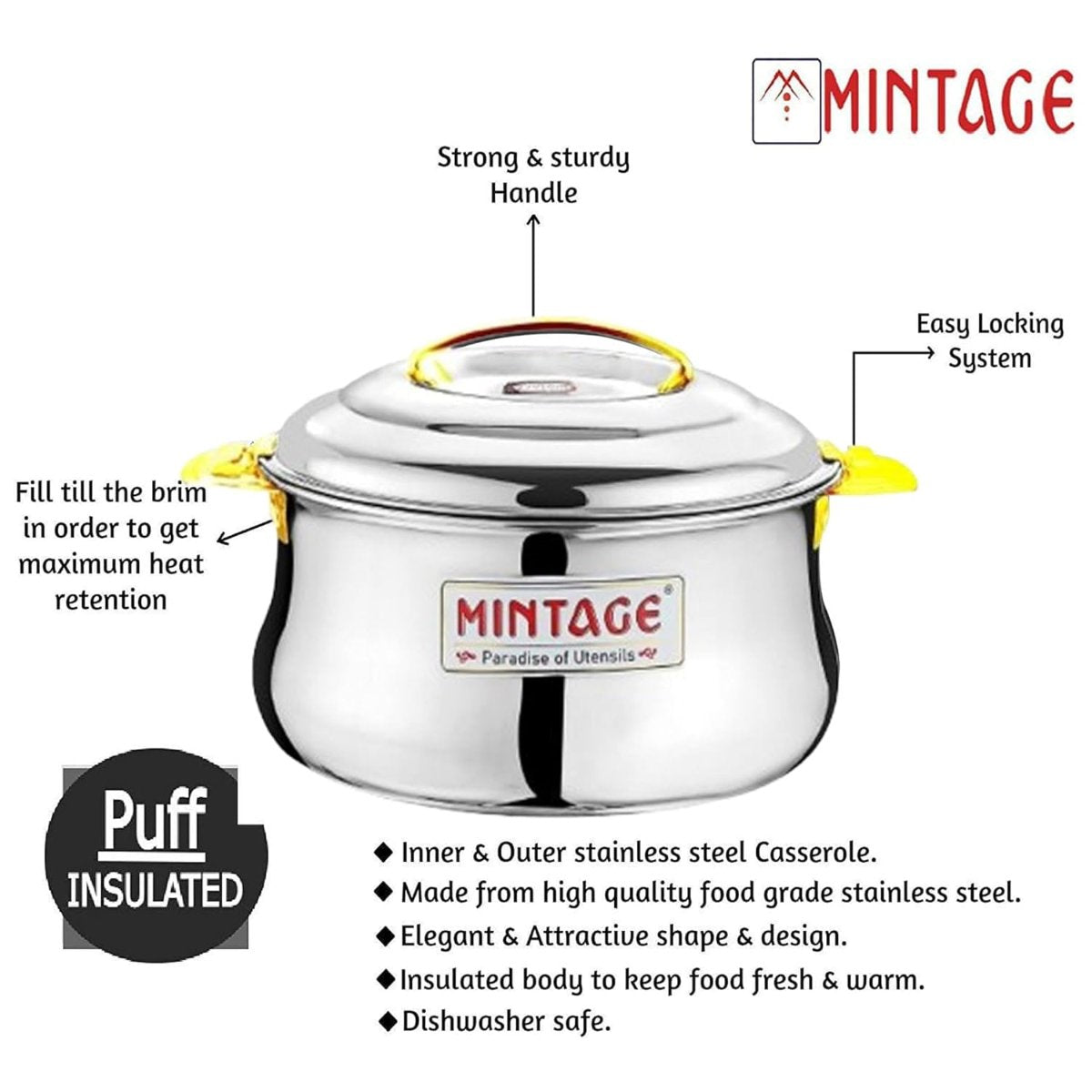 Mintage Stainless Steel Casserole Dolphin (Lock n Lock) with Lid 1500 ml, CDP-15