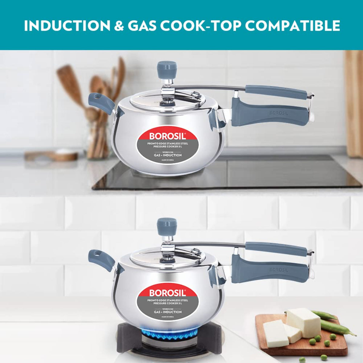 Borosil Pronto Edge Stainless Steel 5 Liter Pressure Cooker, Induction - CFPC5LSS09