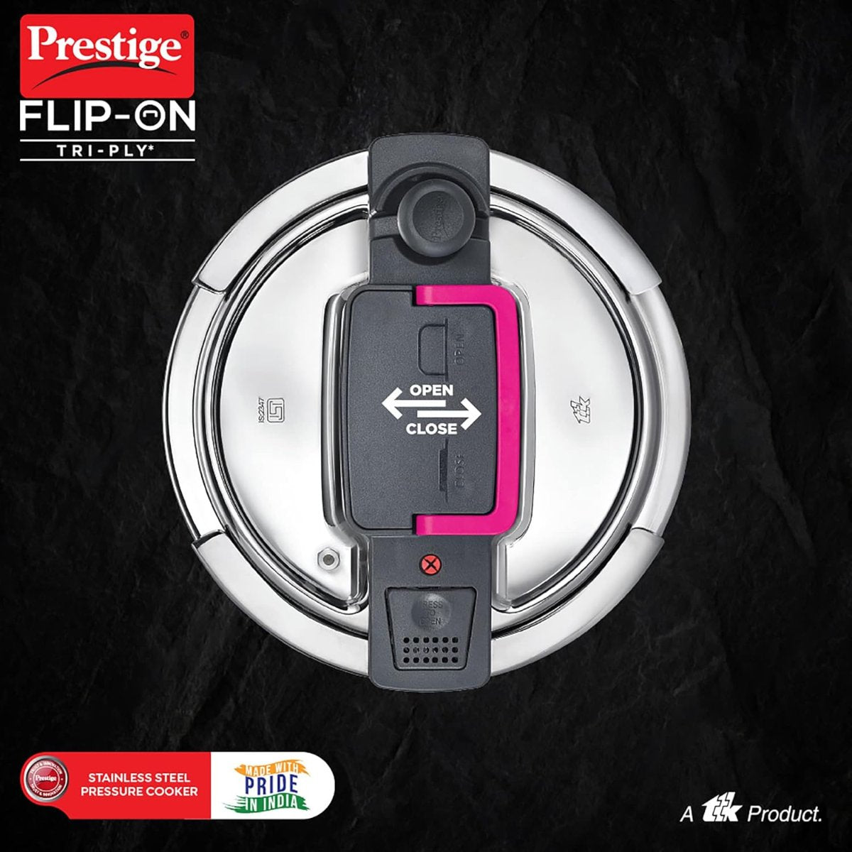 Prestige FLIP-ON TRI-PLY Stainless Steel 5L Pressure Cooker with Glass Lid