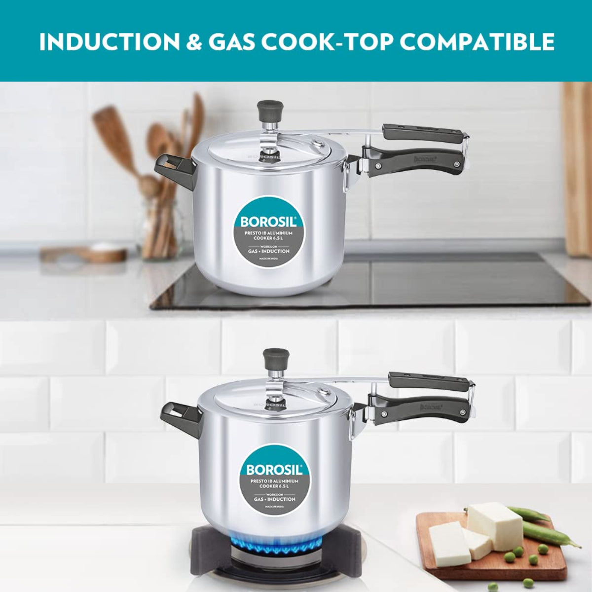 Borosil Presto Aluminum 6.5 Liter Inner Lid Pressure Cooker, Induction Base - CFPC7LAL04