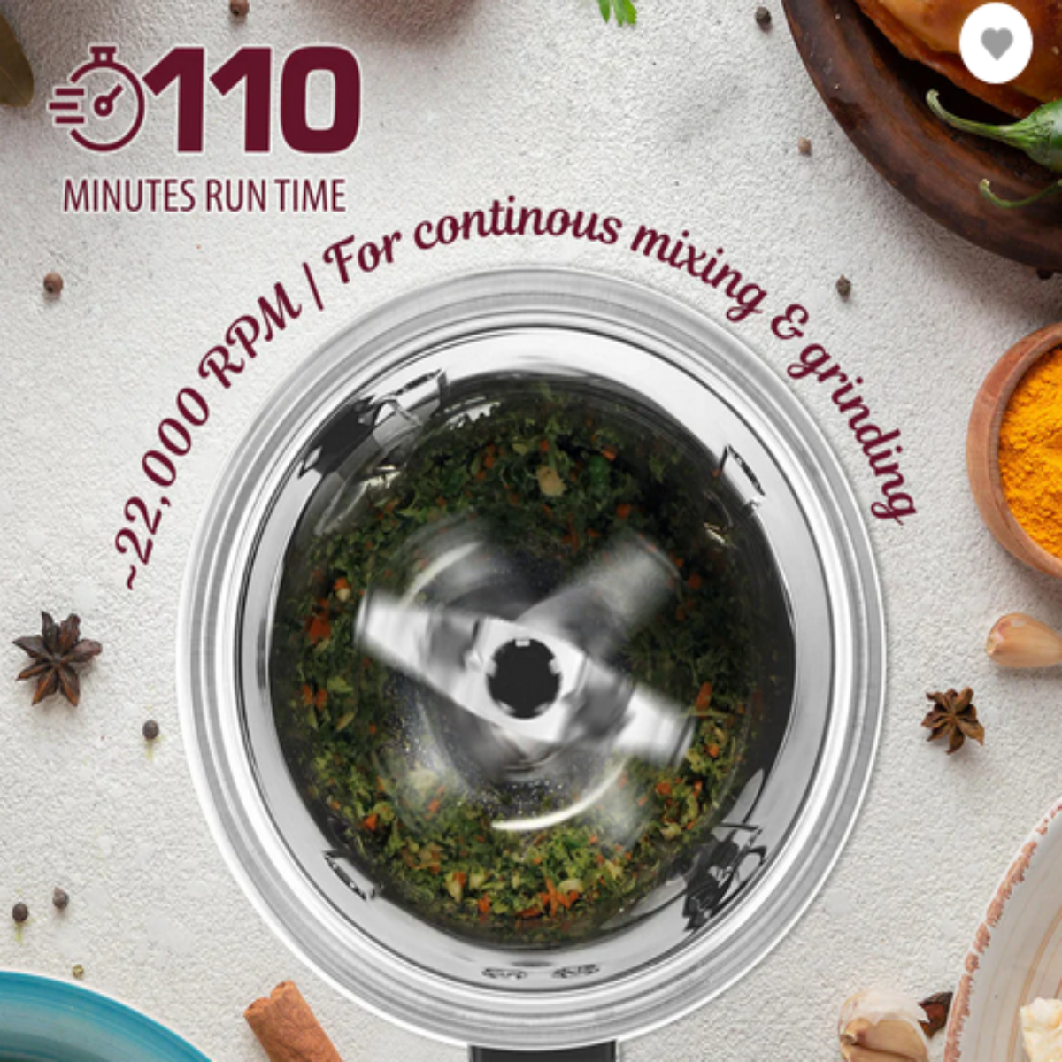 Borosil Grande 1000 Watts Mixer Grinder with 3 Jars & Copper Motor - HAMG01