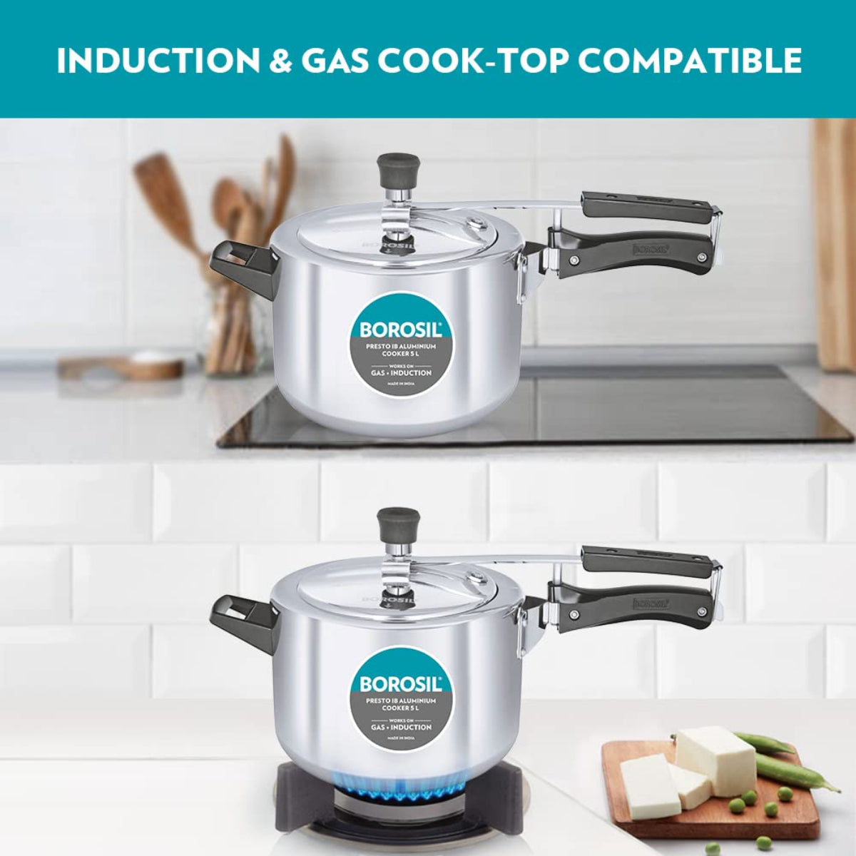 Borosil Presto Aluminum 5 Liter Inner Lid Pressure Cooker, Induction Base - CFPC5LAL03