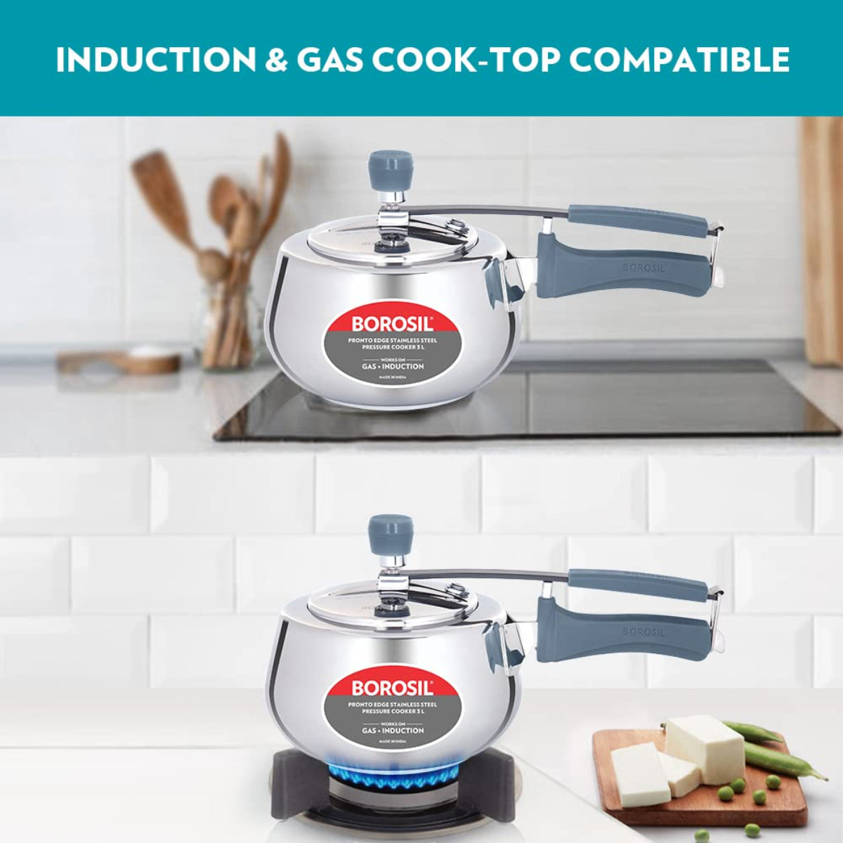 Borosil Pronto Edge Stainless Steel 3 Liter Pressure Cooker, Induction - CFPC3LSS08