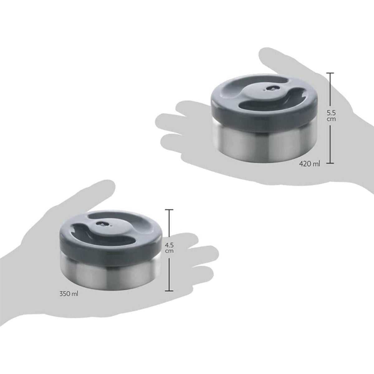 Borosil - Hot-N-Fresh Stainless Steel Insulated Lunch Box, Set of 4 (2pcs 350 ml + 2pcs 420 ml)