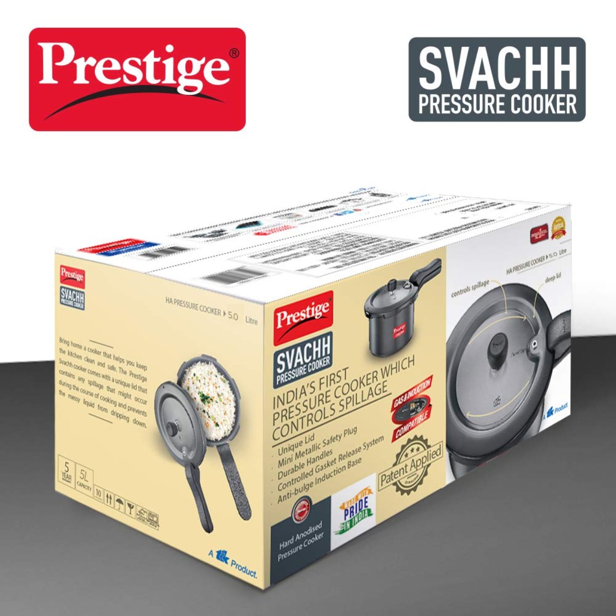 Prestige Svachh Hard Anodised 5L Outer Lid, Pressure Cooker, Black - 20224