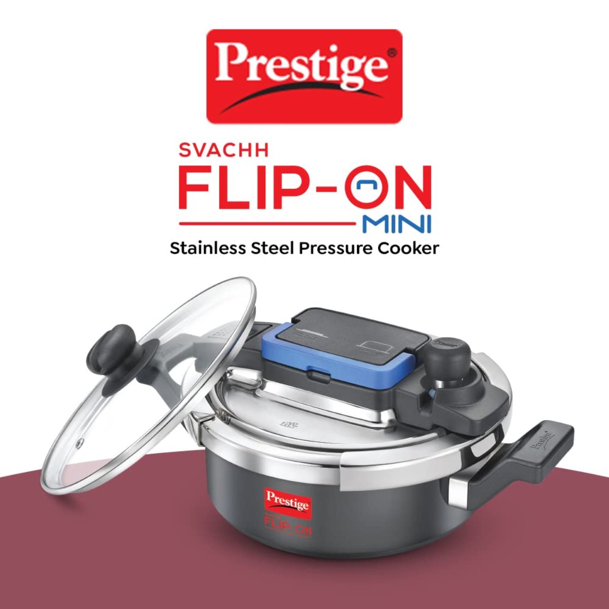Prestige Svachh FLIP-ON Mini 2 Liter Hard Anodised Pressure Cooker with Glass Lid - 20167