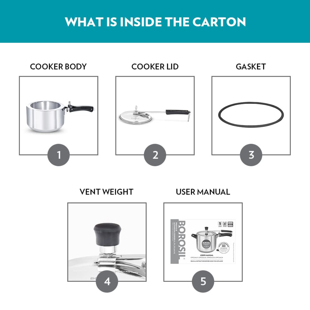 Borosil Presto Aluminum 3 Liter Inner Lid Pressure Cooker, Induction Base - CFPC3LAL02