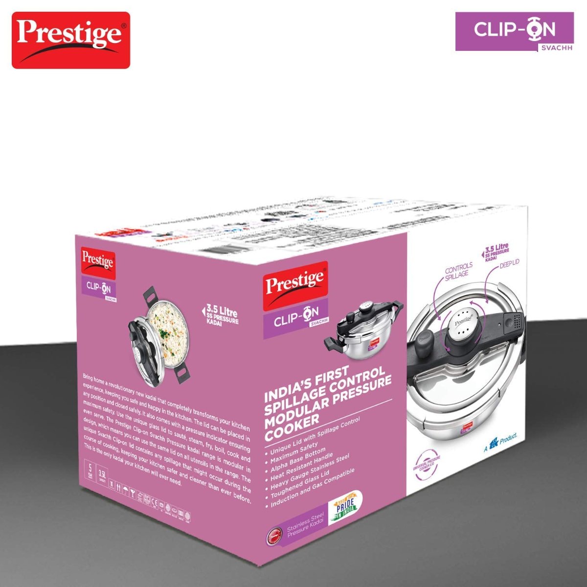 Prestige Svachh Clip-On 3.5 Ltr Stainless Steel Pressure Kadai - 20232