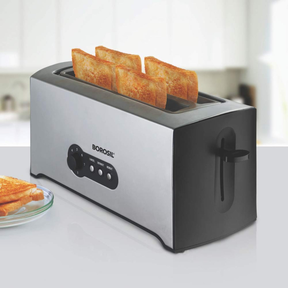 Borosil 1500 Watts Krispy Pop-Up Toaster - 4 Slice - BTO1500SS22