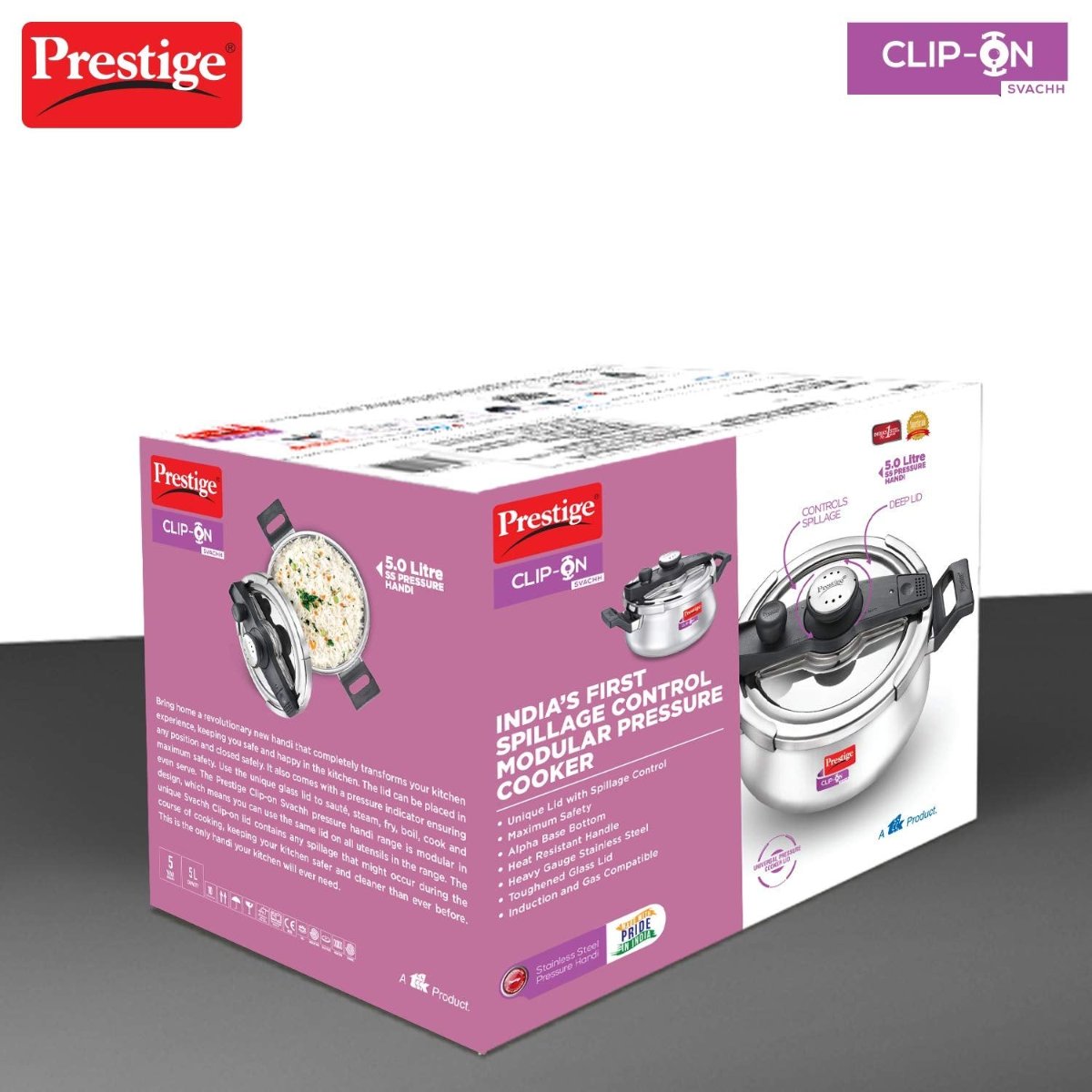 Prestige Svachh Clip-on 5 Ltr Stainless Steel Handi Pressure Cooker - 20233