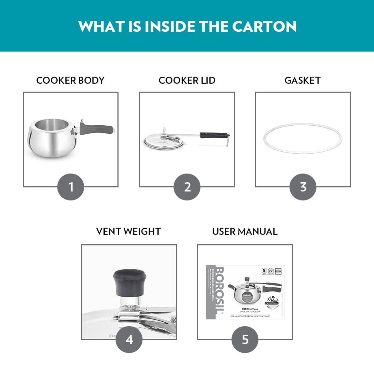 Borosil Pronto Edge Stainless Steel 5 Liter Pressure Cooker, Induction - CFPC5LSS09