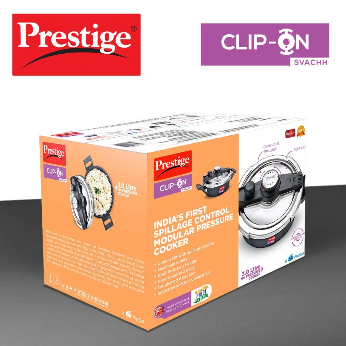 Prestige Savchh Clip-On Outer Lid Hard Anodised 3 Liter Pressure Cooker with Glass Lid - 20241