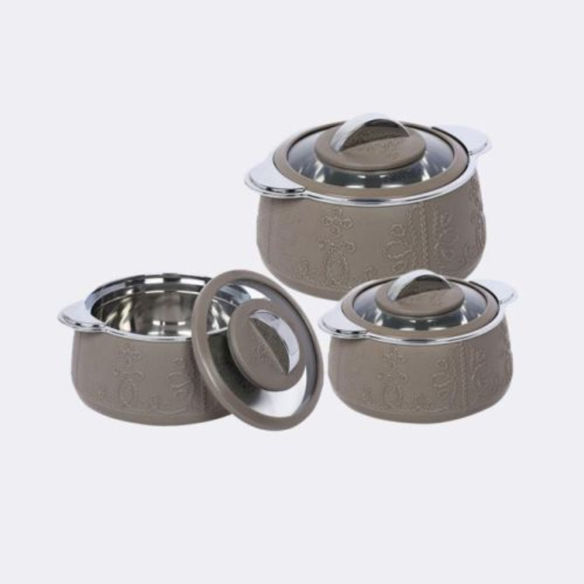 Jaypee Fabrene Mega Set of 3 Insulated Inner Stainless Steel Casseroles with Glass Lid Lockable | 1500+2000+3000 ml - BPA Free