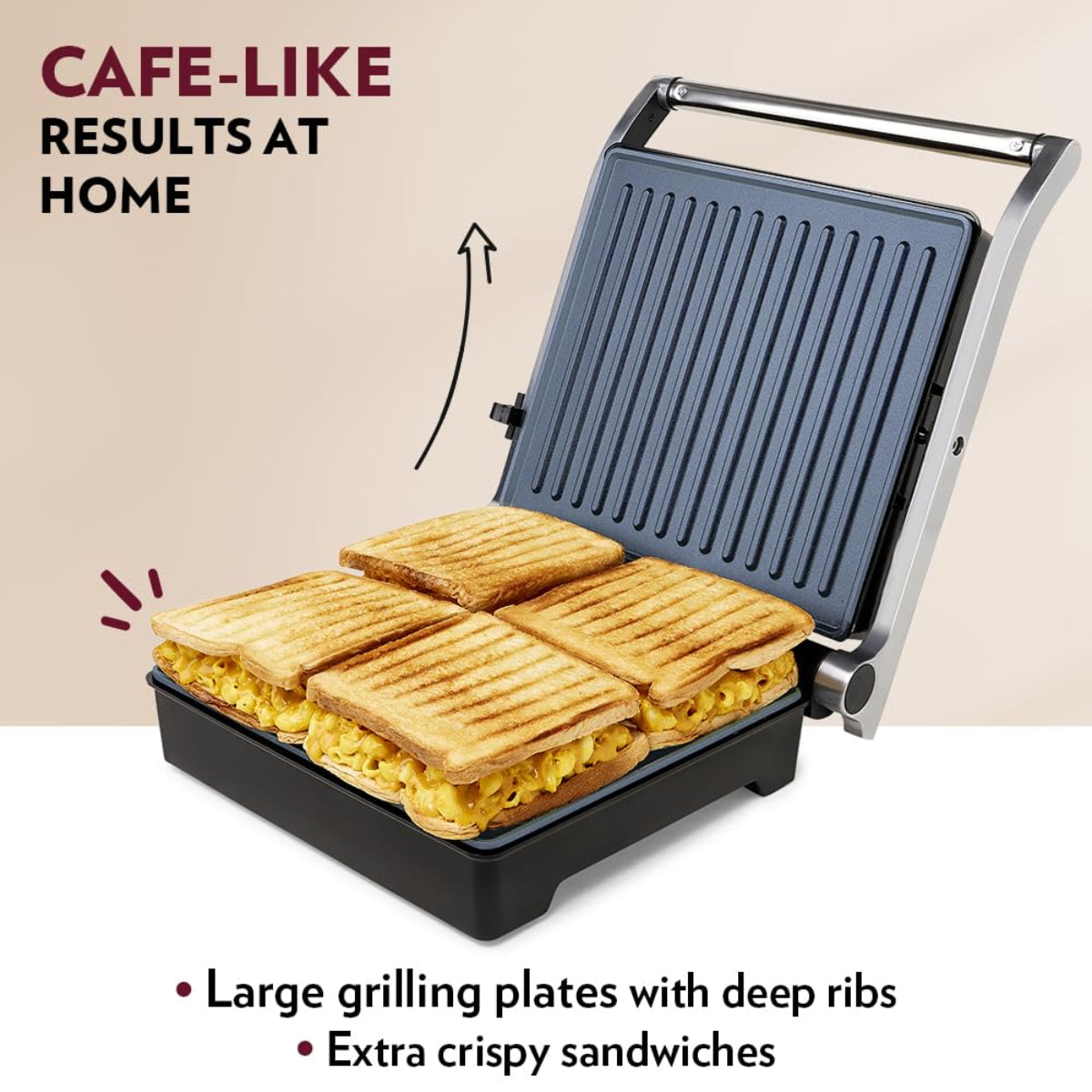 Borosil Mega Jumbo 2000W Grill Sandwich Maker | Opens 180°, 6 Sandwiches - BSM01