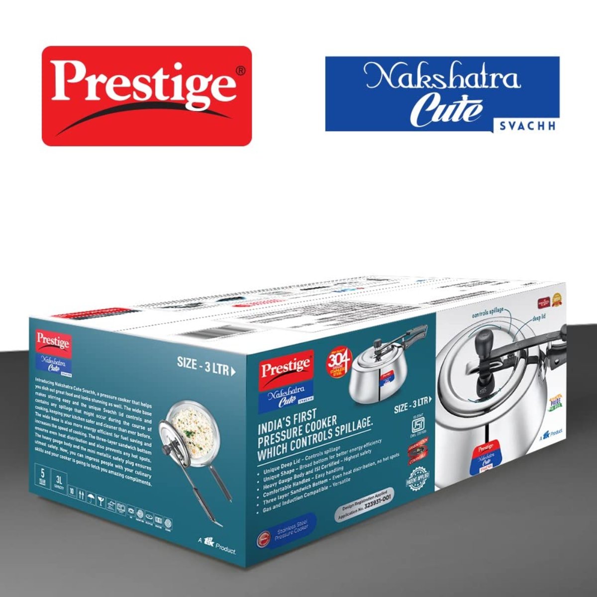Prestige Nakshatra Cute Svachh Stainless Steel 3 Liter Pressure Cooker 20148