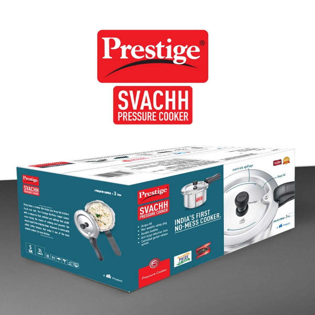 Prestige Svachh Aluminium Outer Lid 3 Liter Pressure Cooker - 10725