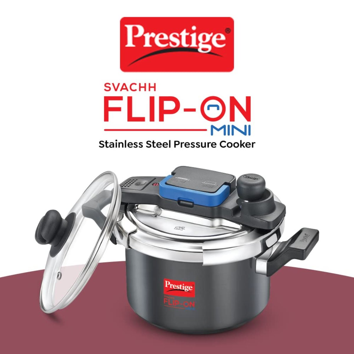 Prestige Svachh FLIP-ON Mini 3 Liter Hard Anodised Pressure Cooker with Glass Lid - 20168