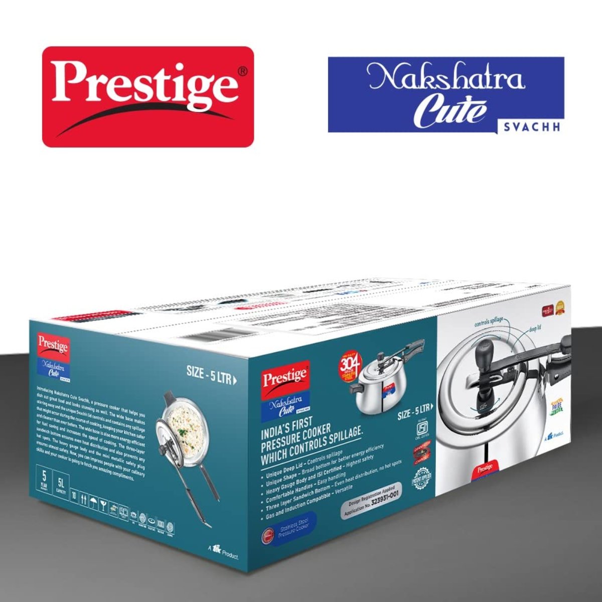 Prestige Nakshatra Cute Svachh Stainless Steel 5 Liter Pressure Cooker 20149