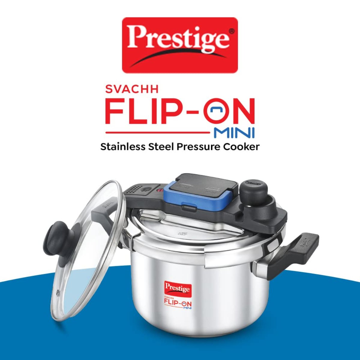 Prestige Svachh FLIP-ON Mini 3 Liter Stainless Steel Pressure Cooker with Glass Lid - 20165