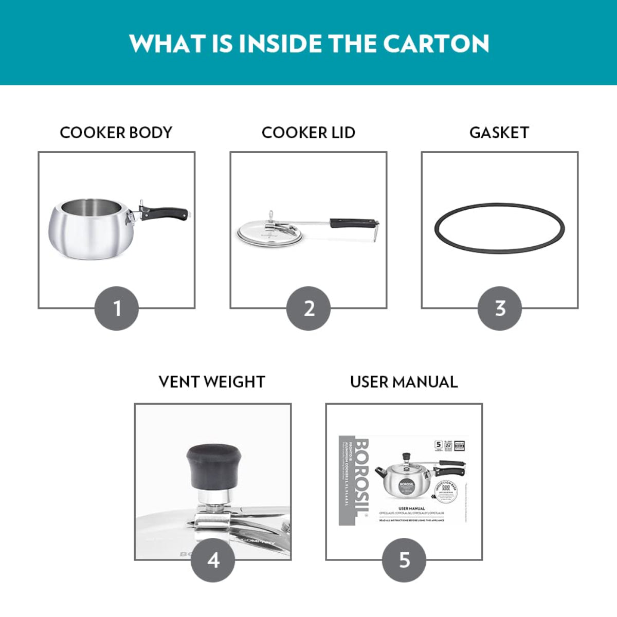Borosil Pronto Aluminum 3 Liter Inner Lid Pressure Cooker, Induction Base - CFPC3LAL06