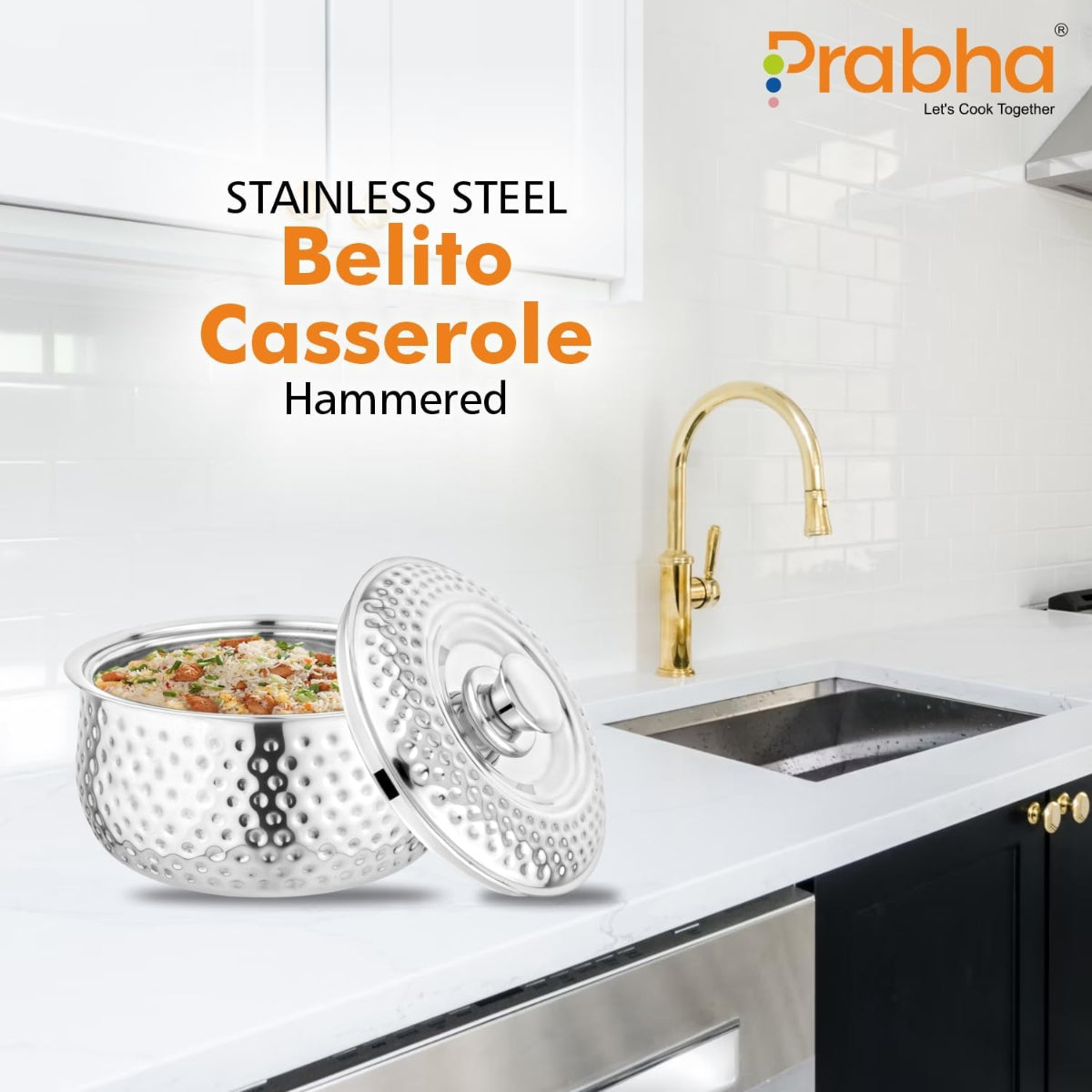 Prabha Stainless Steel Casserole Hammered Belito with Lid
