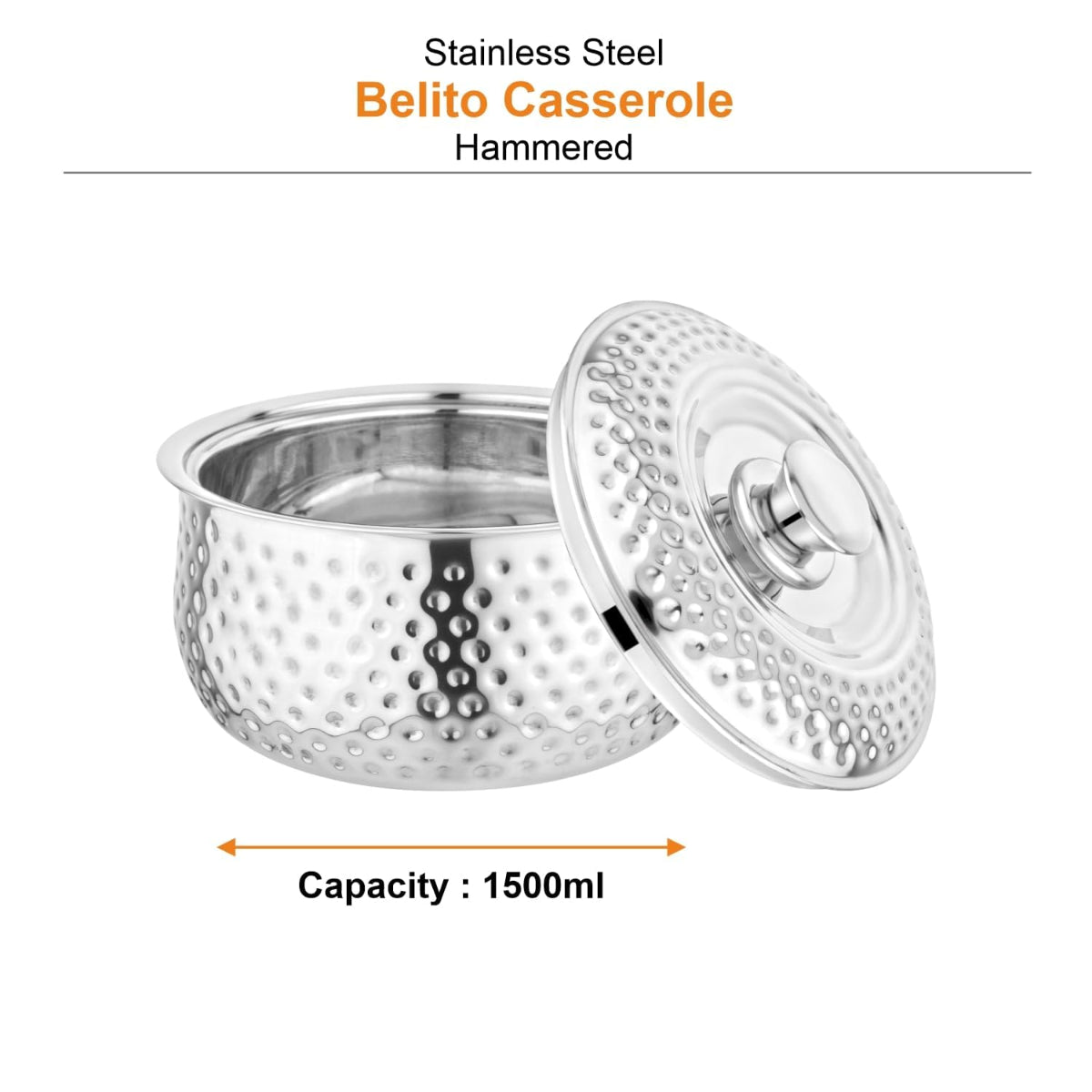Prabha Stainless Steel Casserole Hammered Belito with Lid