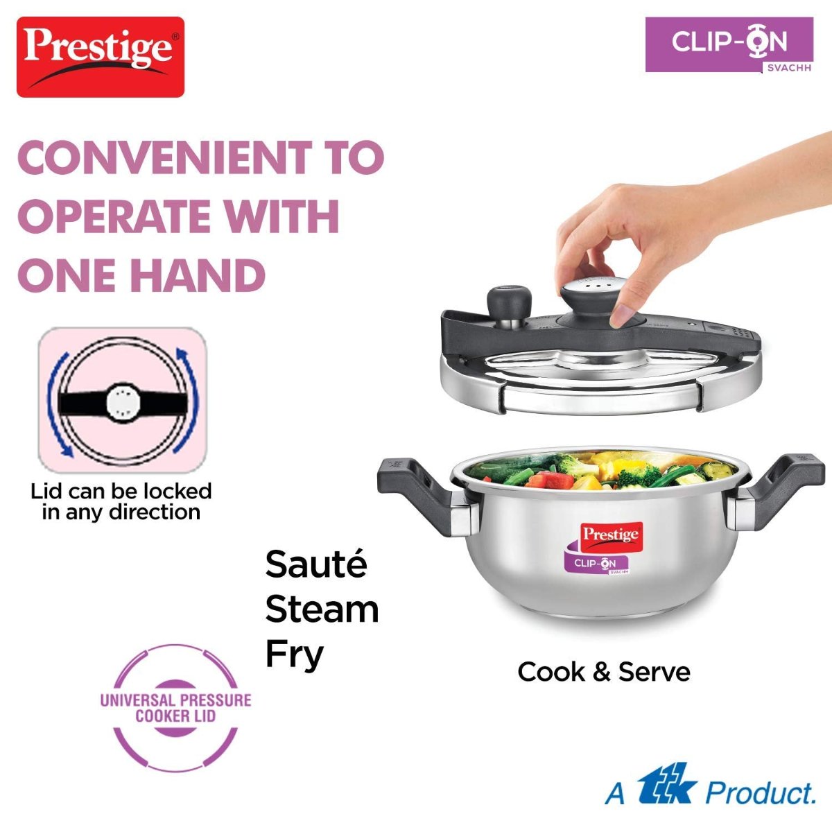Prestige Svachh Clip-On 3.5 Ltr Stainless Steel Pressure Kadai - 20232