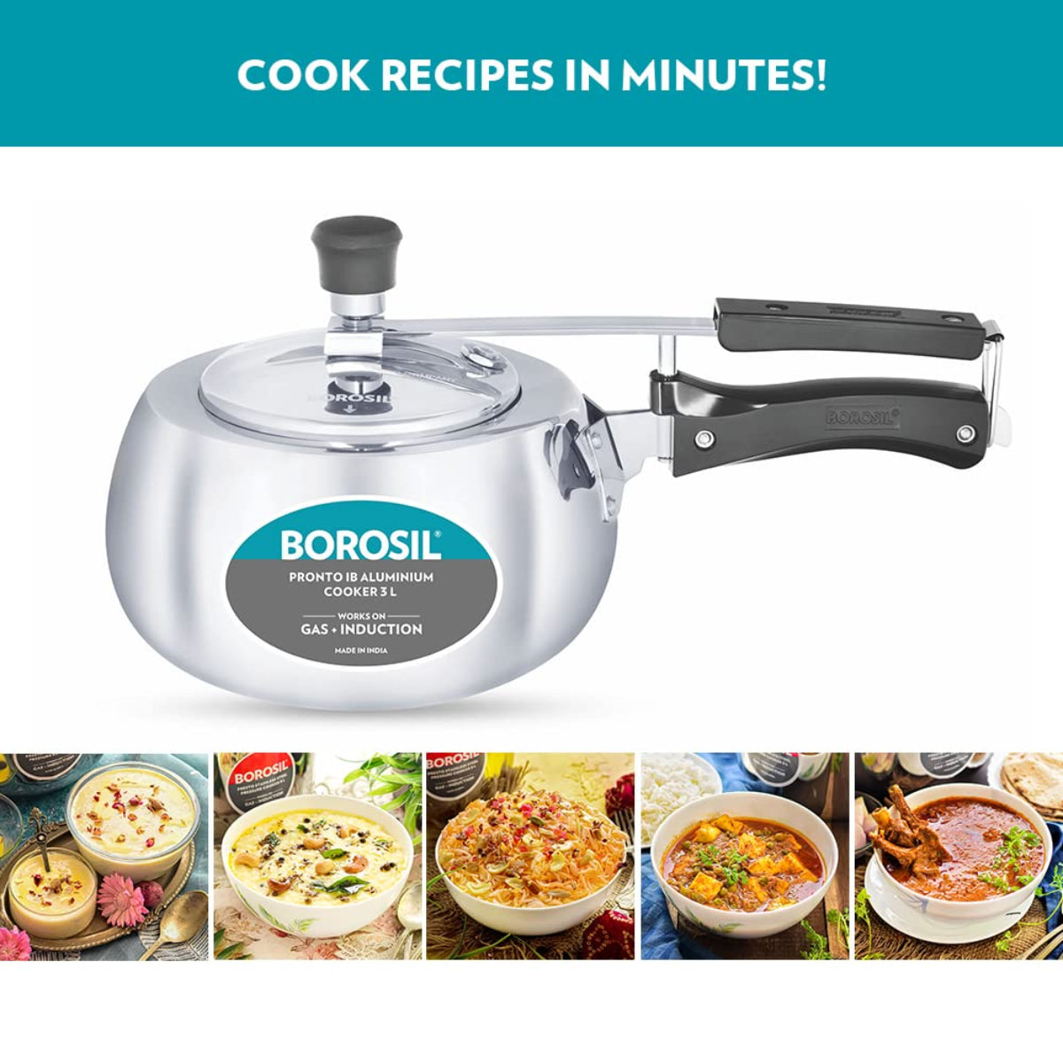 Borosil Pronto Aluminum 5 Liter Inner Lid Pressure Cooker, Induction Base - CFPC5LAL07