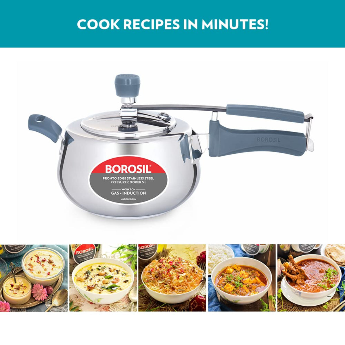 Borosil Pronto Edge Stainless Steel 5 Liter Pressure Cooker, Induction - CFPC5LSS09