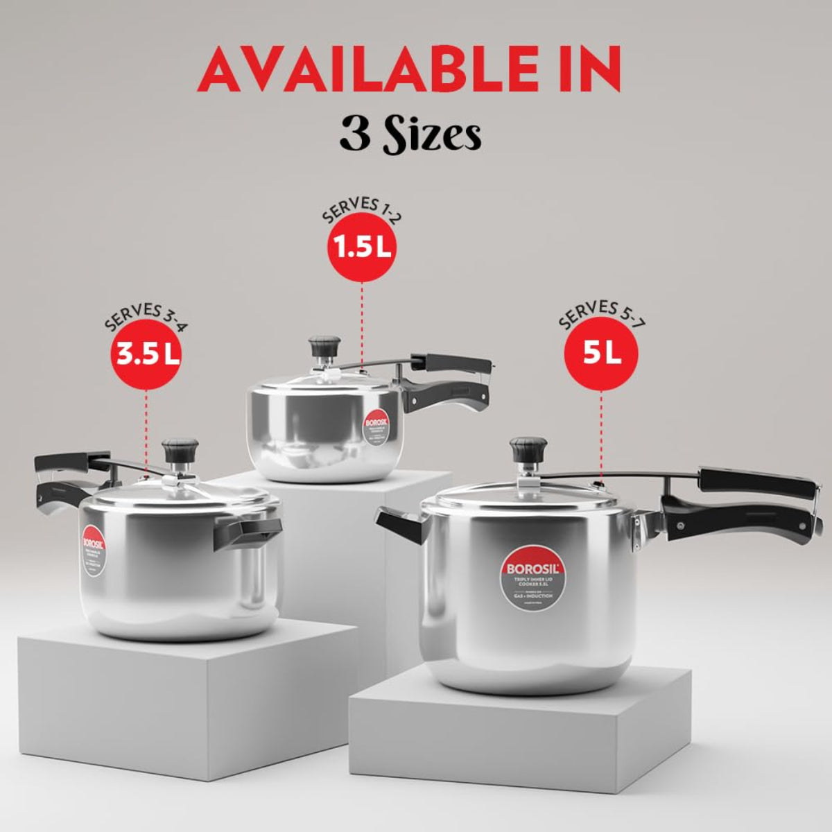 Borosil Triply Stainless Steel Inner Lid 3.5L Pressure Cooker, Induction Base - CFTPLYILC03