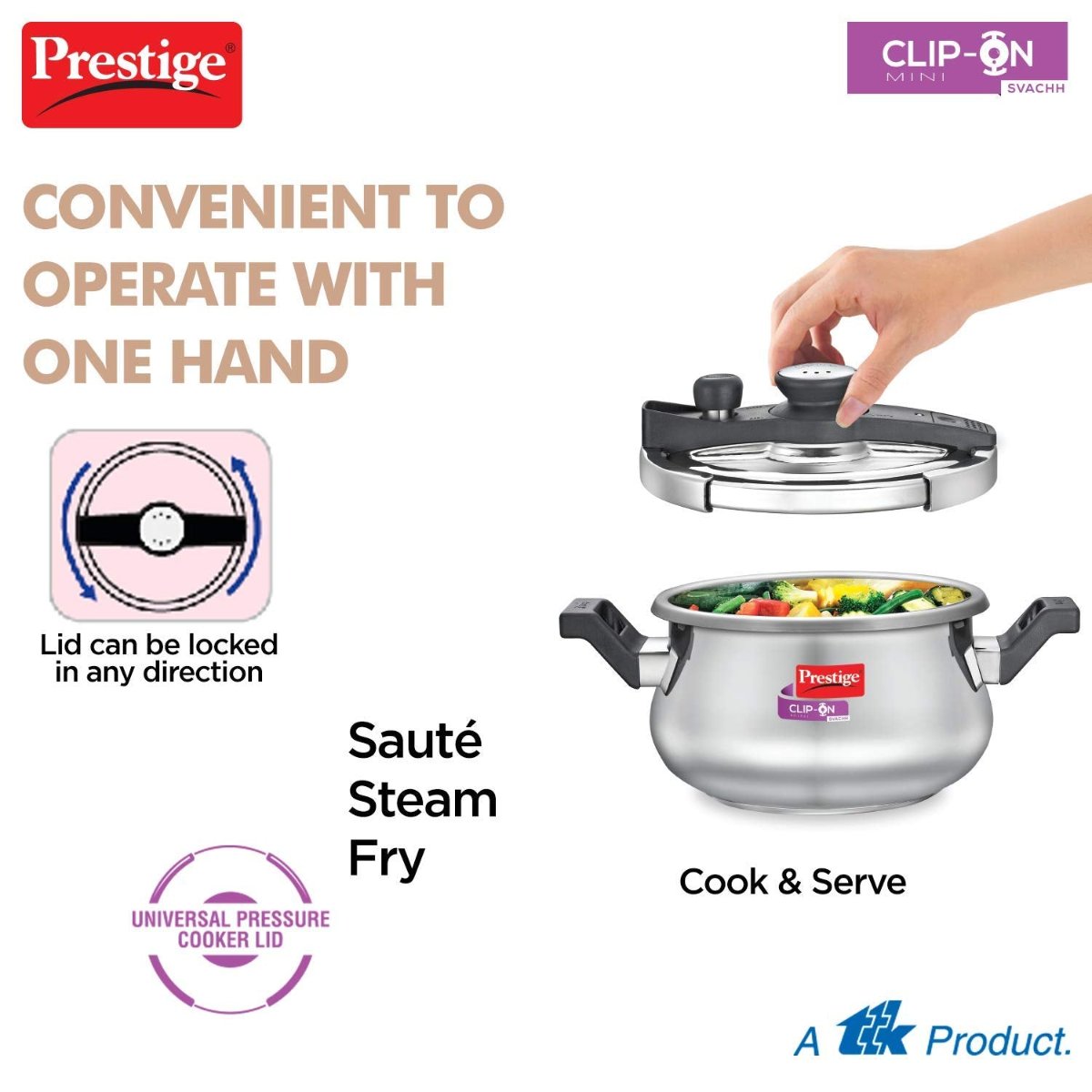 Prestige Clip On Mini Savchh Stainless Steel 3L Handi Pressure Cooker- 20236