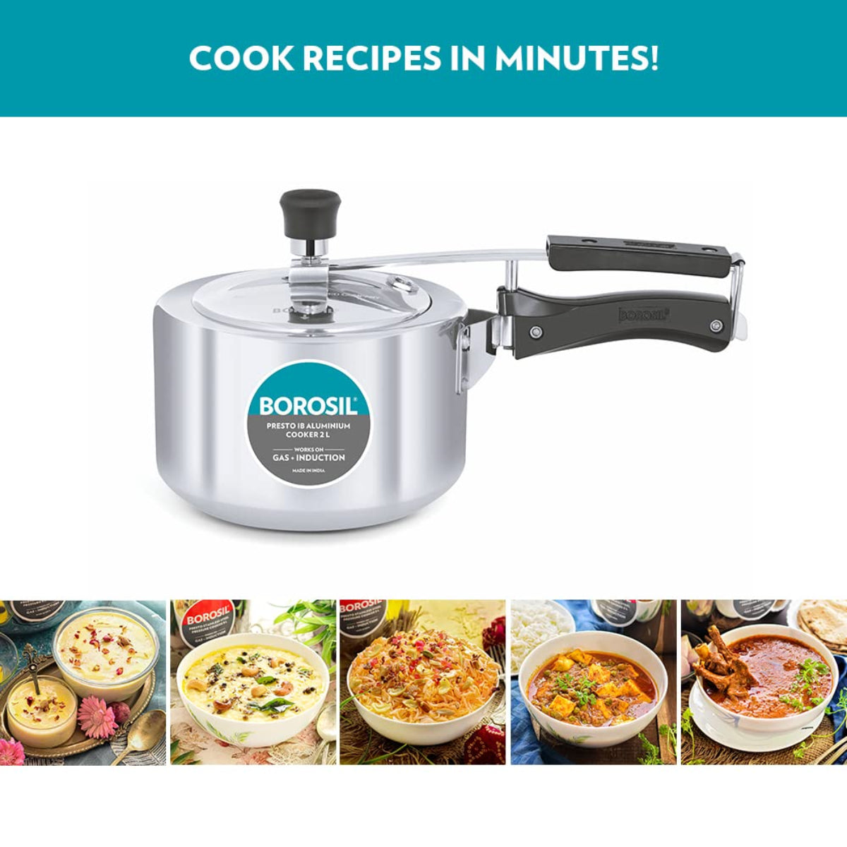 Borosil Presto Aluminum 2 Liter Inner Lid Pressure Cooker, Induction Base - CFPC2LAL01