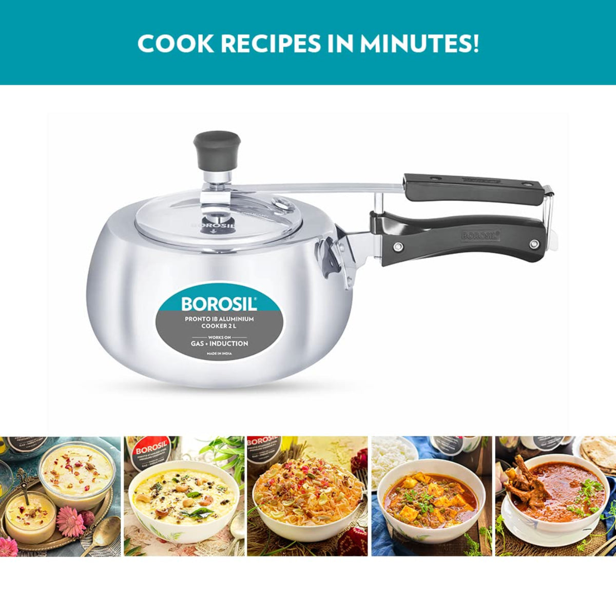 Borosil Pronto Aluminum 2 Liter Inner Lid Pressure Cooker, Induction Base - CFPC2LAL05