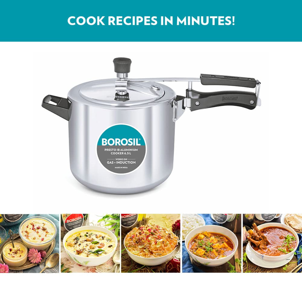 Borosil Presto Aluminum 6.5 Liter Inner Lid Pressure Cooker, Induction Base - CFPC7LAL04