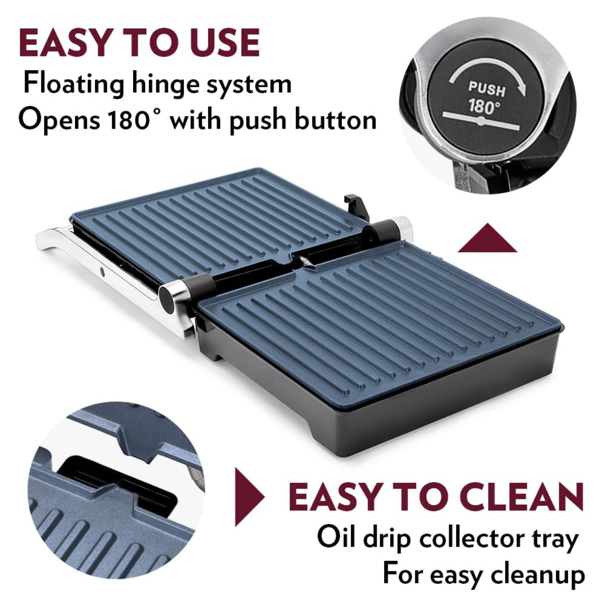 Borosil Mega Jumbo 2000W Grill Sandwich Maker | Opens 180°, 6 Sandwiches - BSM01