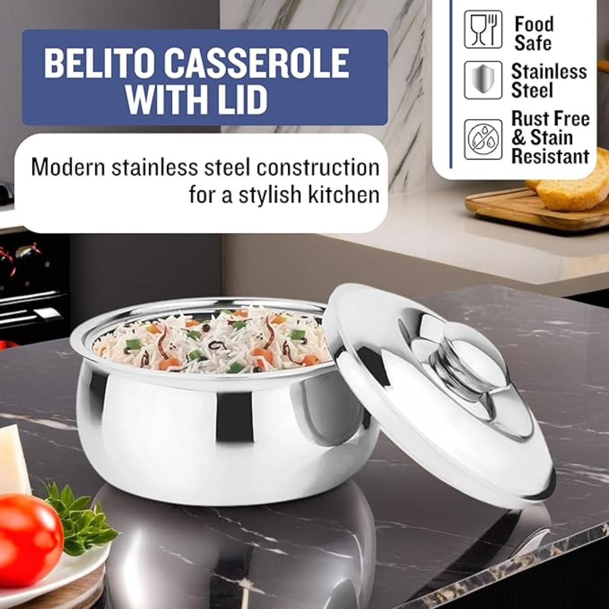 Prabha Stainless Steel Belito  Casserole With Lid