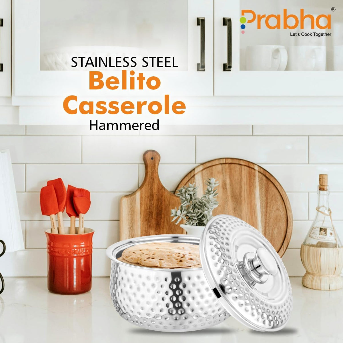 Prabha Stainless Steel Casserole Hammered Belito with Lid